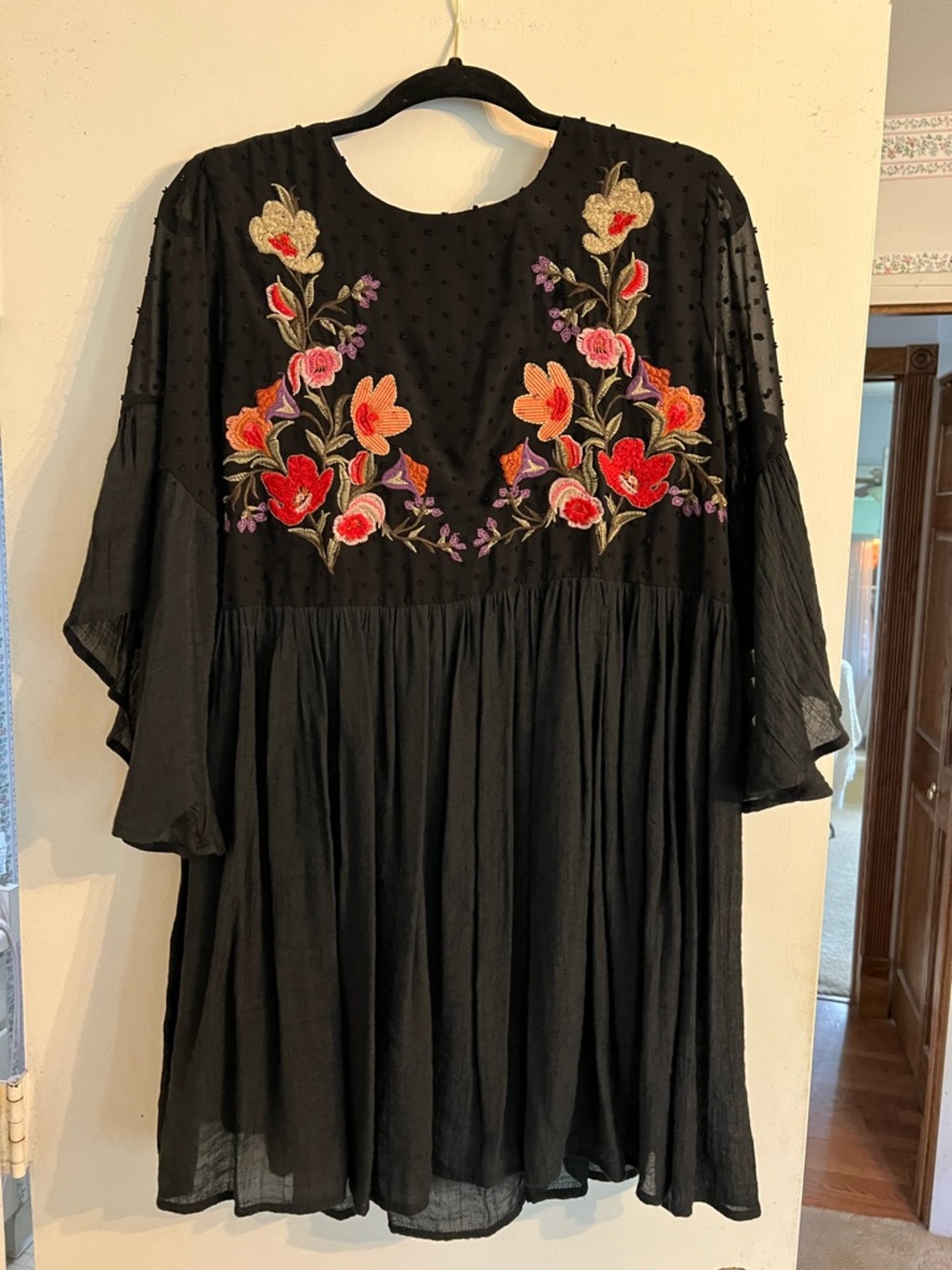 Umgee Black Textured Dress with Purple Floral Accent